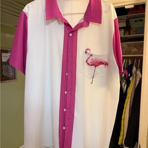 Amazon Men's Pink and White Flamingo Button Down Shirt
